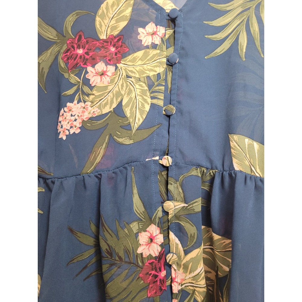 Torrid Teal Blue Floral Chiffon High Low Button Front Blouse Top Plus Size 2 - Picture 2 of 6